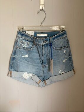 eunina Light Wash Distressed Cuffed Denim Shorts